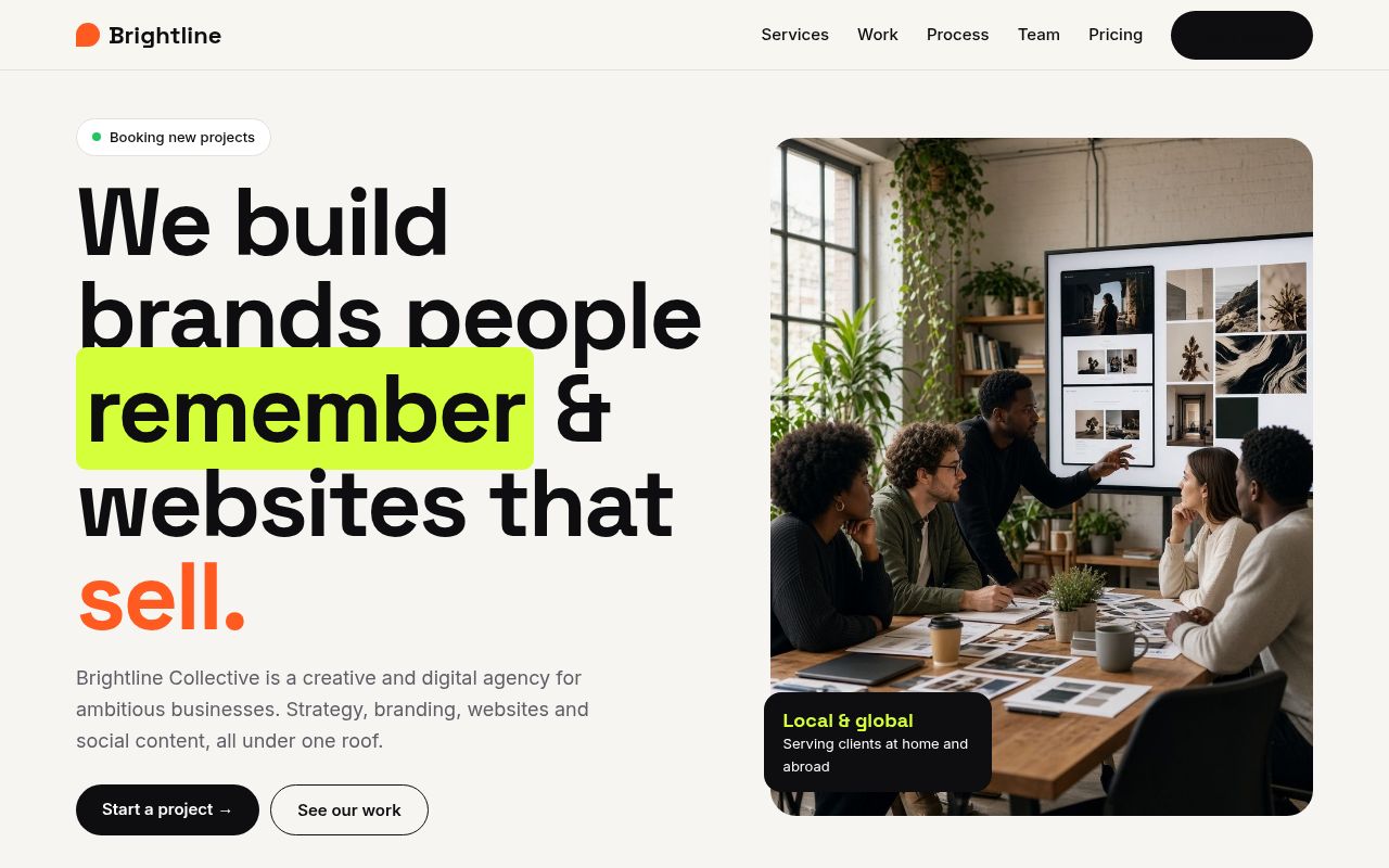 Screenshot of the Brightline Collective sample website