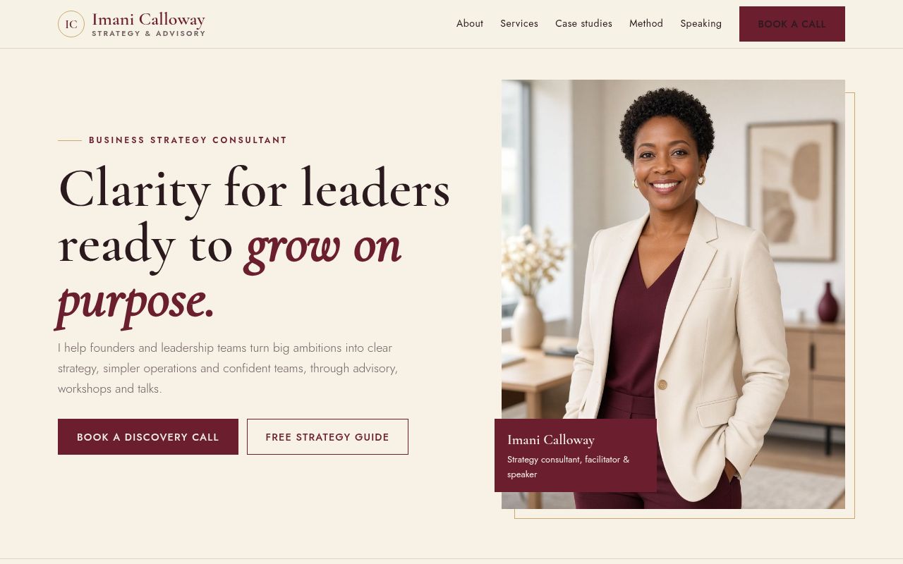 Screenshot of the Imani Calloway sample website