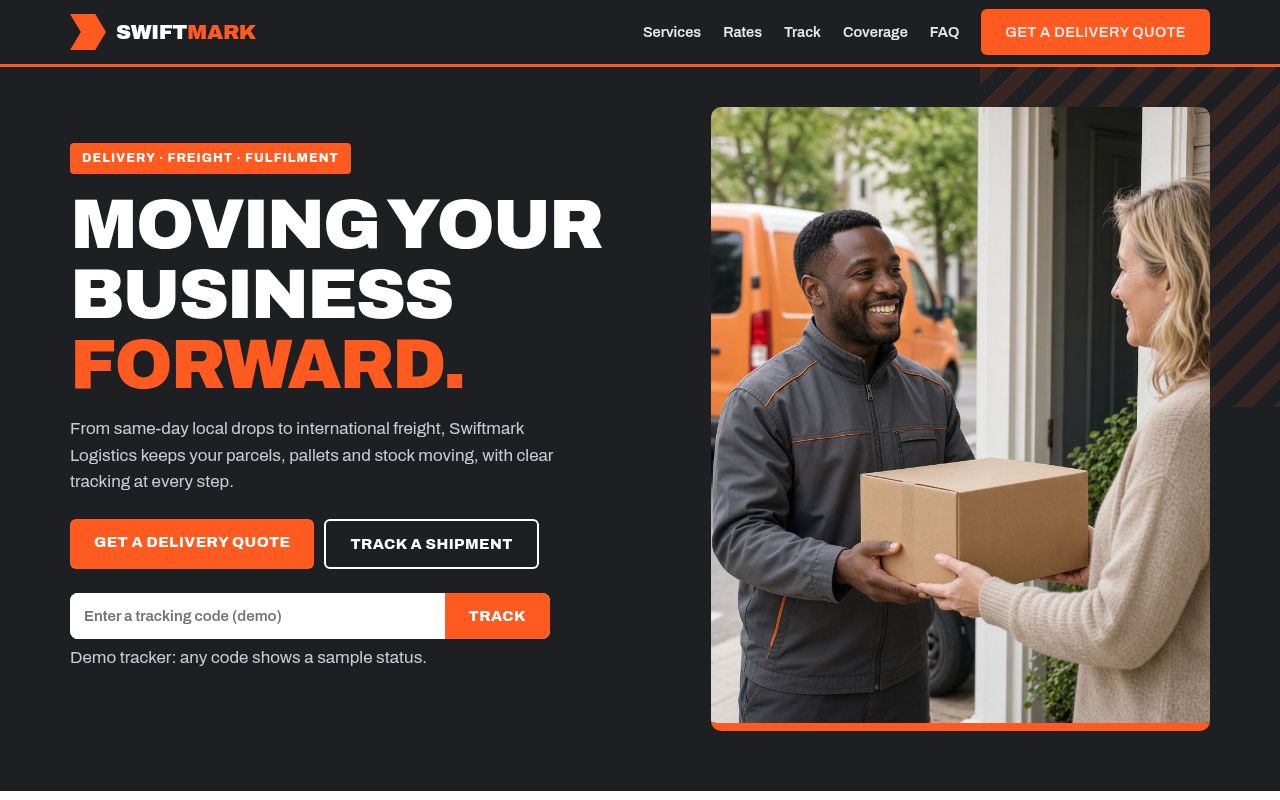 Screenshot of the Swiftmark Logistics sample website