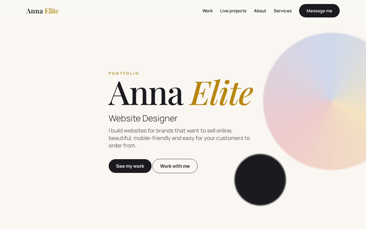 Screenshot of the Anna Elite portfolio website